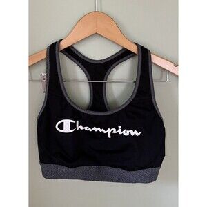 Champion Women's Racerback Sports Bra Black/Gray White Logo Pullover Size Large